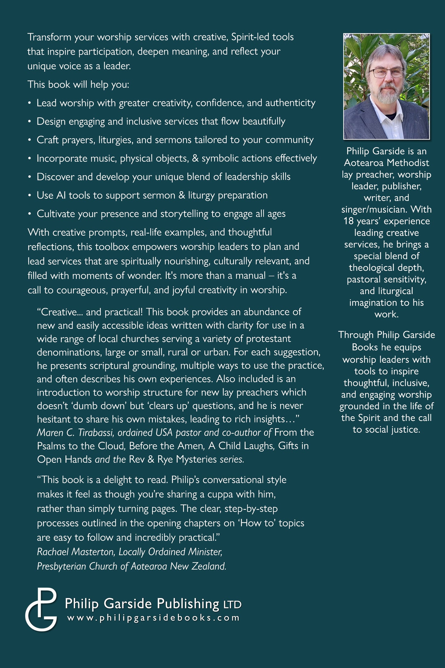 The Creative Worship Leader’s Toolbox
Tools, Tips, and Ideas for Engaging Services
By Philip C. Garside
Back cover