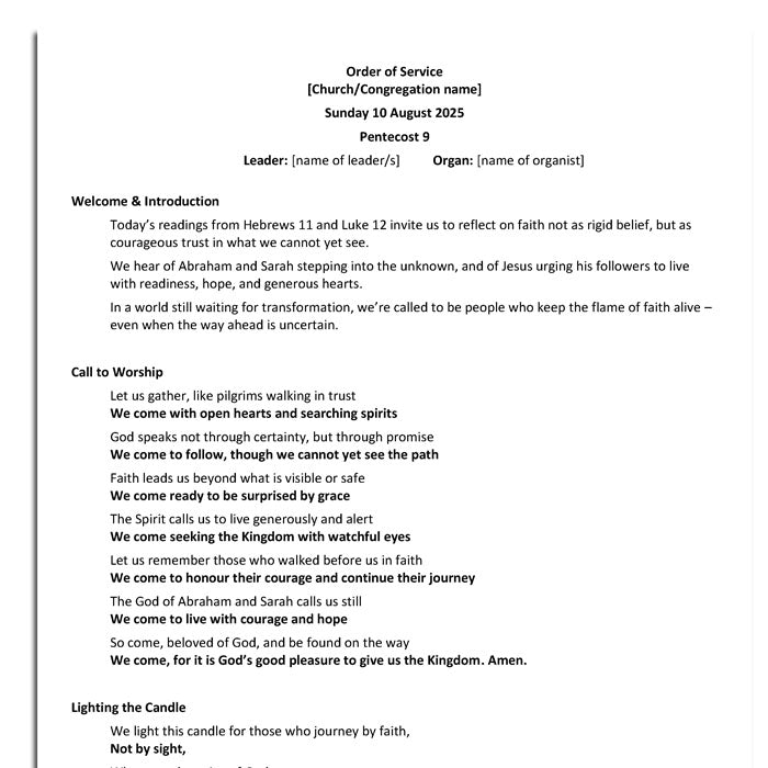 Worship at Hand
Complete Lectionary-Based Worship Services for Sundays in the Church Year
By Philip Garside
Pentecost 9 | 10 Aug 2025
Page 1