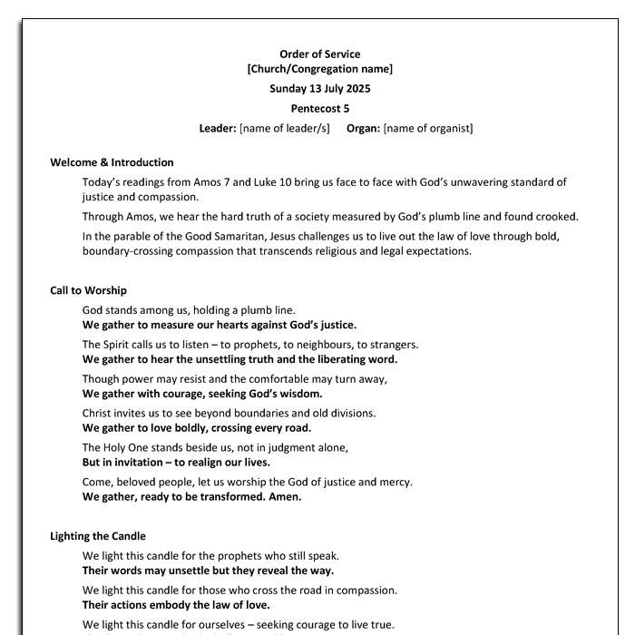 Worship at Hand
Complete Lectionary-Based Worship Services for Sundays in the Church Year
By Philip Garside
Pentecost 5 | 13 July 2025
Page 1