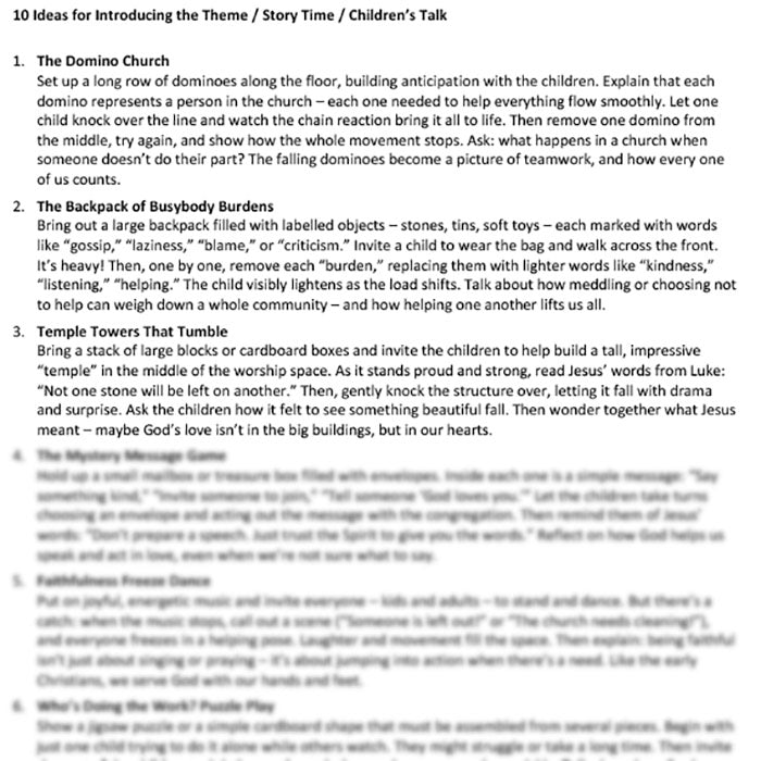 Worship at Hand
Complete Lectionary-Based Worship Services for Sundays in the Church Year
By Philip Garside
Pentecost 23 | 16 November 2025
Children's Talk ideas