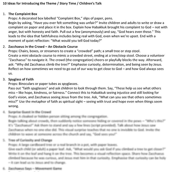 Worship at Hand
Complete Lectionary-Based Worship Services for Sundays in the Church Year
By Philip Garside
Pentecost 21 | 2 November 2025
Children's Talks Ideas