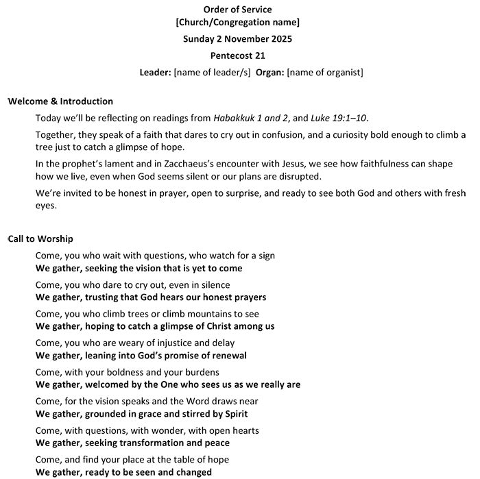 Worship at Hand
Complete Lectionary-Based Worship Services for Sundays in the Church Year
By Philip Garside
Pentecost 21 | 2 November 2025
Page 1