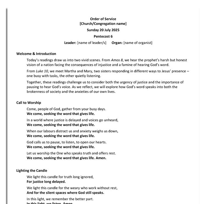 Worship at Hand
Complete Lectionary-Based Worship Services for Sundays in the Church Year
By Philip Garside
20 July 2025
page 1