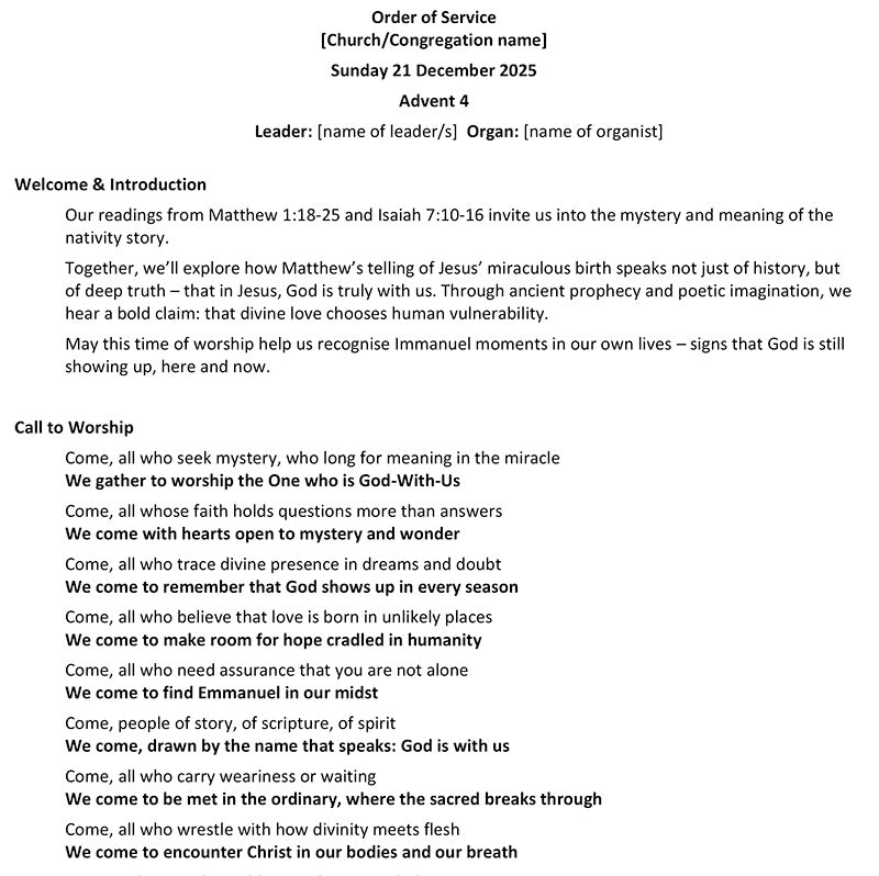 Worship at Hand
Complete Lectionary-Based Worship Services for Sundays in the Church Year
By Philip Garside
Advent 4 | 21 December 2025
Page 1