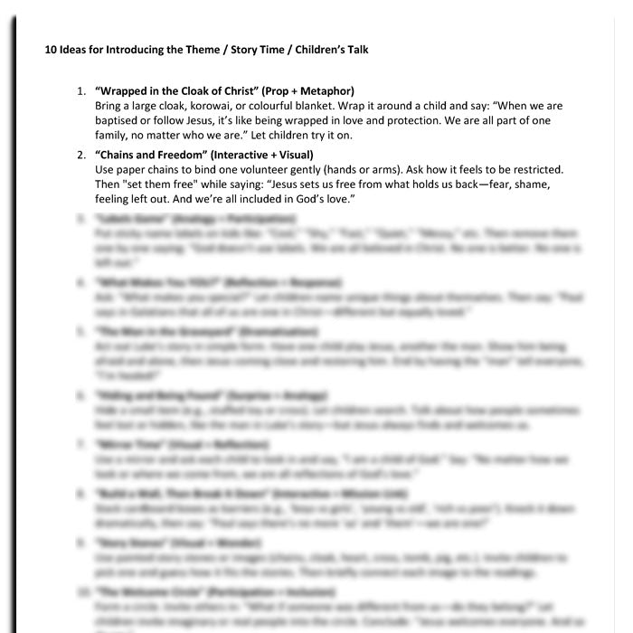 Worship at Hand
Complete Lectionary-Based Worship Services for Sundays in the Church Year
By Philip Garside
Pentecost 2 | 22 June 2025
Children's talk ideas