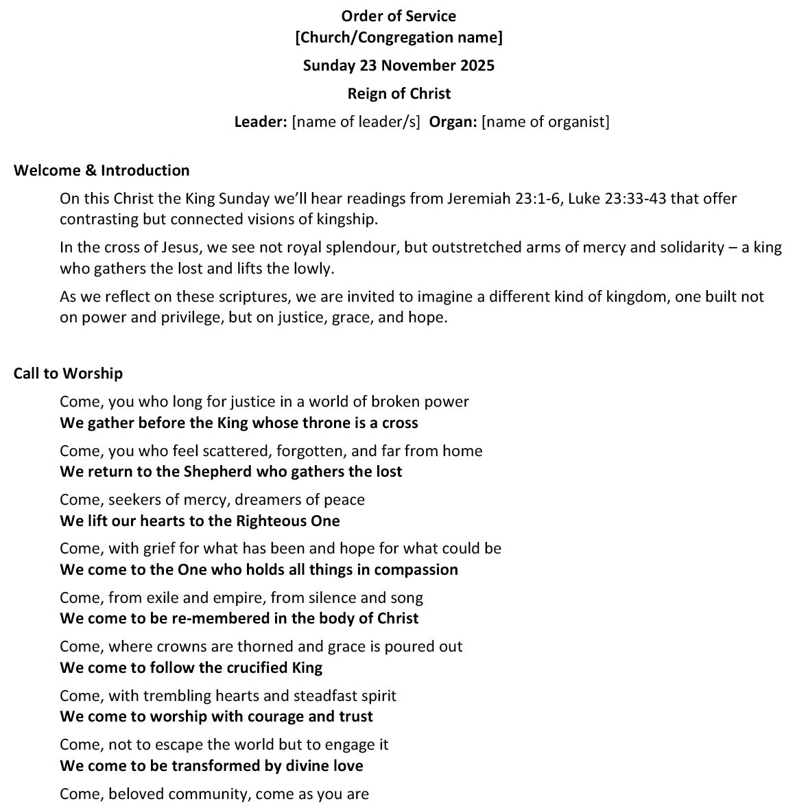 Worship at Hand
Complete Lectionary-Based Worship Services for Sundays in the Church Year
By Philip Garside
Reign of Christ | 23 November 2025
Page 1