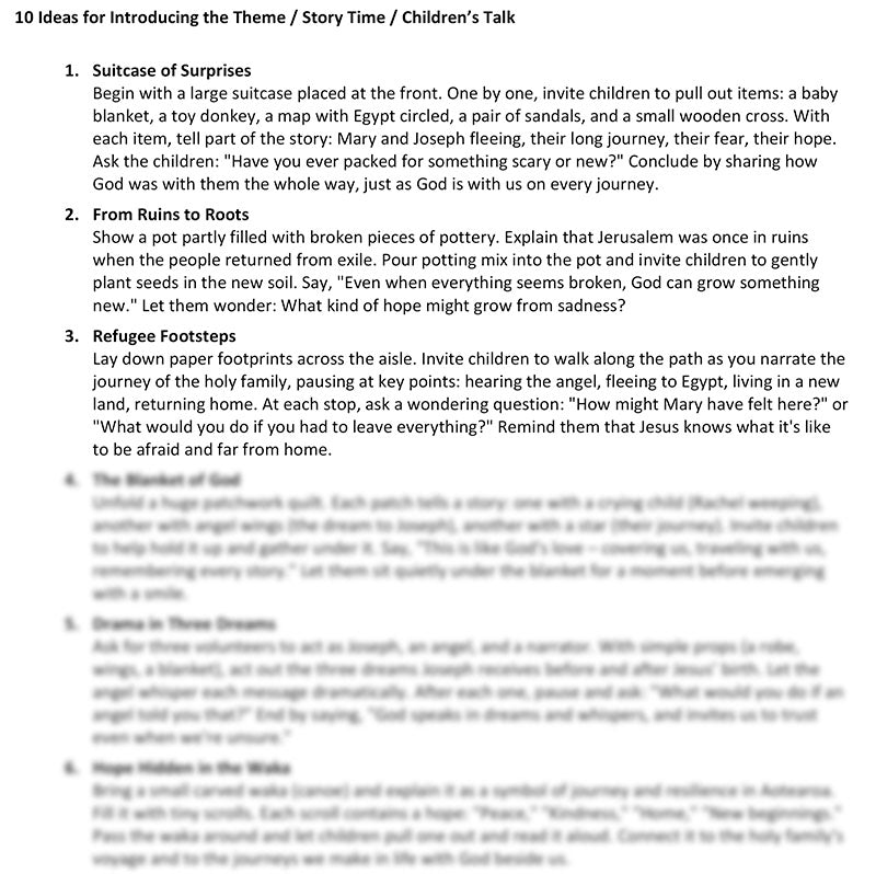 Worship at Hand
Complete Lectionary-Based Worship Services for Sundays in the Church Year
By Philip Garside
Christmas 1 | 28 December 2025
Children's Talk ideas