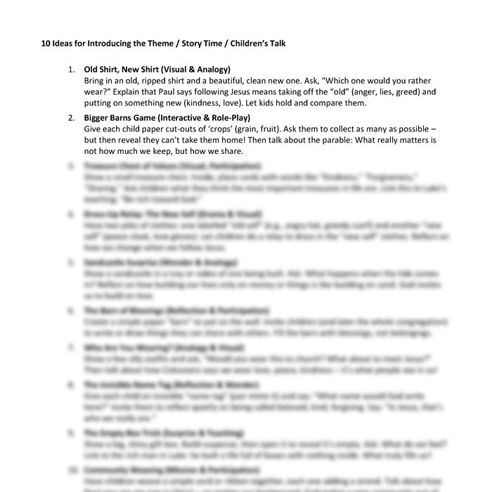 Worship at Hand
Complete Lectionary-Based Worship Services for Sundays in the Church Year
By Philip Garside
Pentecost 8 | 3 Aug 2025
Children's Talk ideas