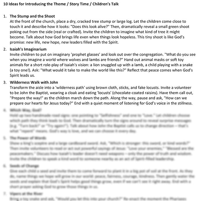 Worship at Hand
Complete Lectionary-Based Worship Services for Sundays in the Church Year
By Philip Garside
Advent 2 | 7 December 2025
Children's Talk Ideas