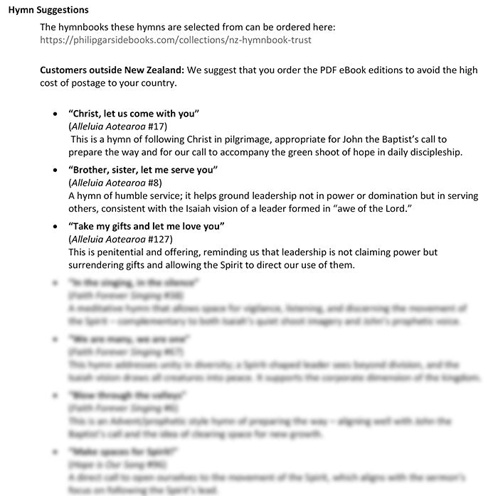 Worship at Hand
Complete Lectionary-Based Worship Services for Sundays in the Church Year
By Philip Garside
Advent 2 | 7 December 2025
Hymn Suggestions