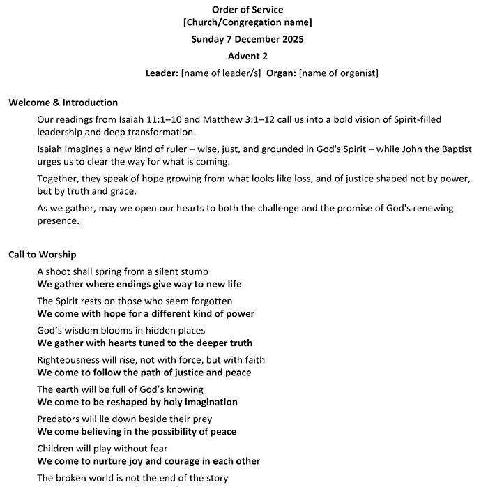 Worship at Hand
Complete Lectionary-Based Worship Services for Sundays in the Church Year
By Philip Garside
Advent 2 | 7 December 2025
Page 1