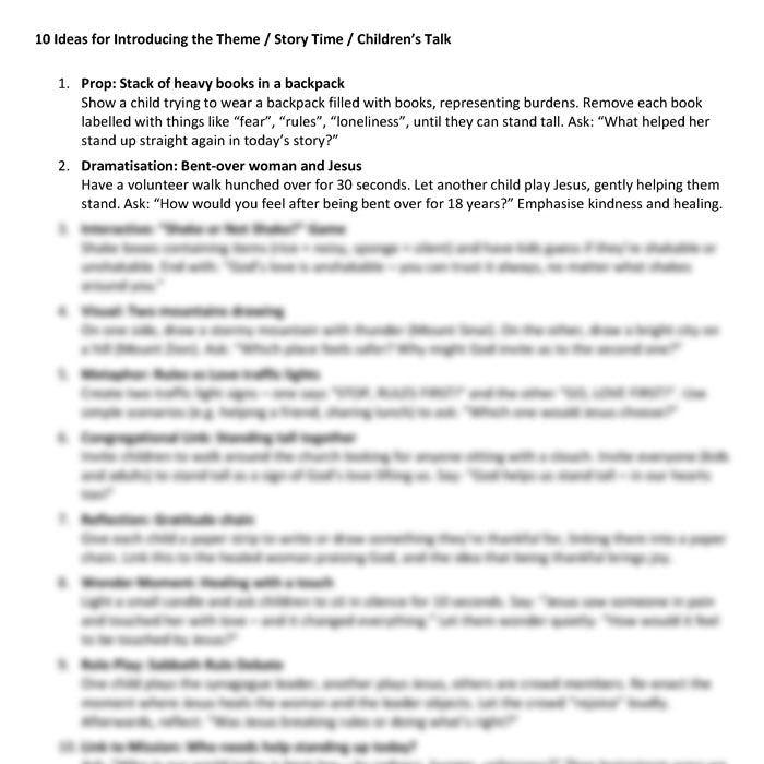 Worship at Hand
Complete Lectionary-Based Worship Services for Sundays in the Church Year
By Philip Garside
Pentecost 11 | 24 Aug 2025
Children's Talk ideas