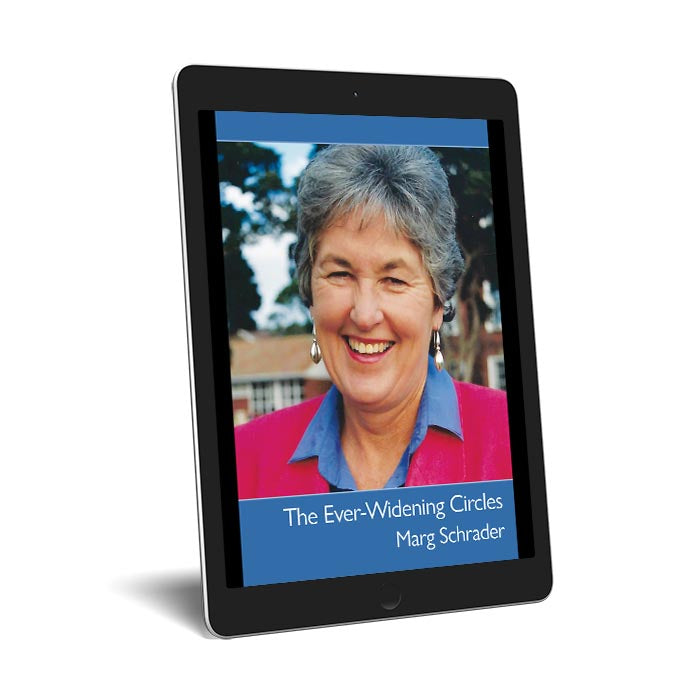 The Ever-Widening Circles
By Marg Shrader.
Zipped file containing three eBook editions of this 192 page book in PDF, ePub and Mobi formats.

ISBNs PDF 9781991027474; ePub/Mobi 9781991027481.
Includes colour and b/w photos
Published 16 July 2023
Philip Garside Publishing Ltd