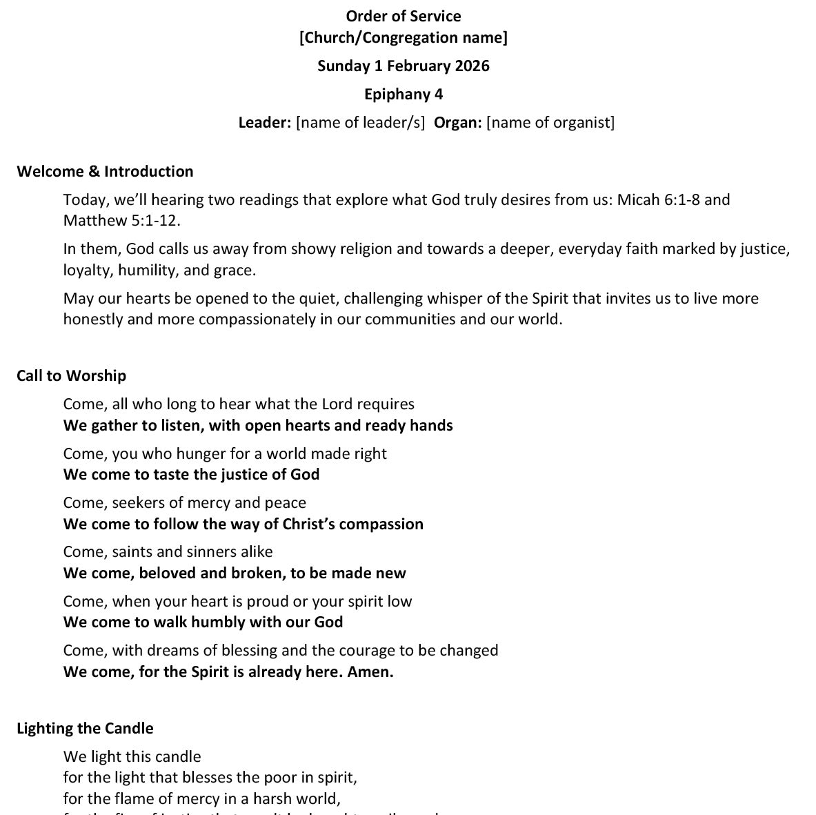 Worship at Hand
Complete Lectionary-Based Worship Services for Sundays in the Church Year
By Philip Garside
Epiphany 4 | 1 February 2026
page 1