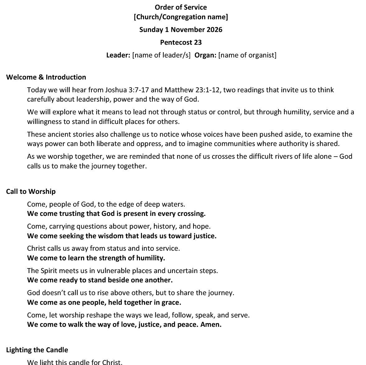 Worship at Hand
Complete Lectionary-Based Worship Services for Sundays
Digital download product
By Philip Garside
Pentecost 23 | 1 November 2026
Page 1