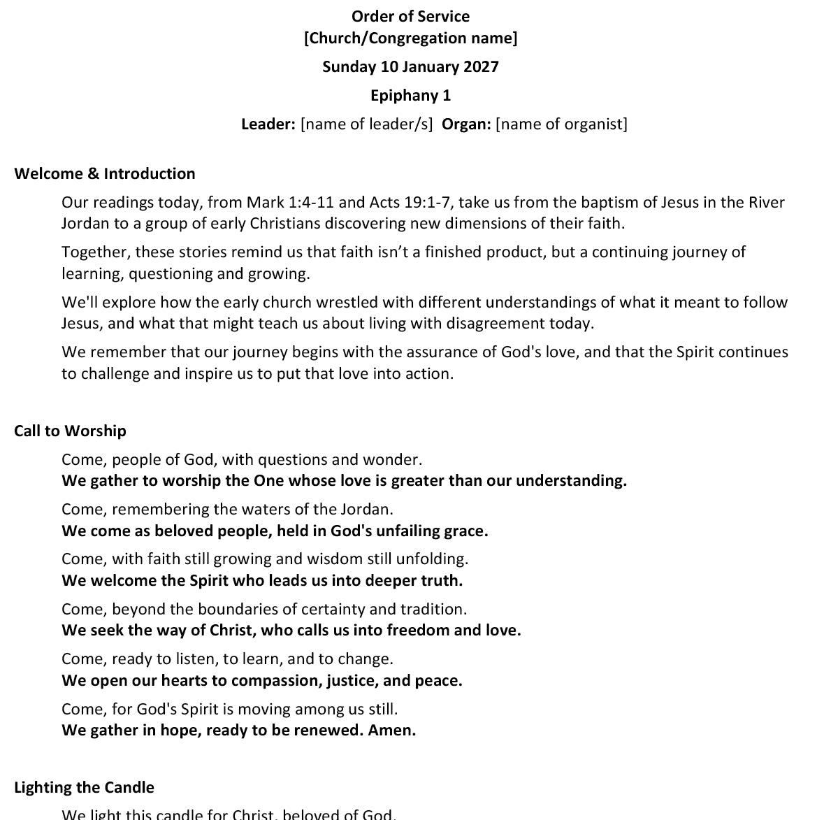 Worship at Hand
Complete Lectionary-Based Worship Services for Sundays
Digital download product
By Philip Garside
Epiphany 1 | 10 January 2027
Page 1