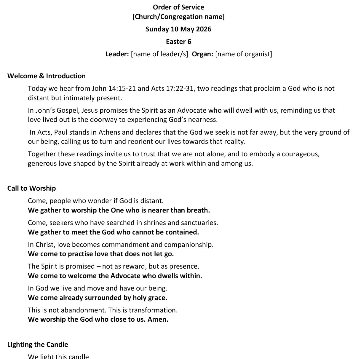 Worship at Hand
Complete Lectionary-Based Worship Services for Sundays in the Church Year
By Philip Garside
Easter 6 | 10 May 2026
Page 1