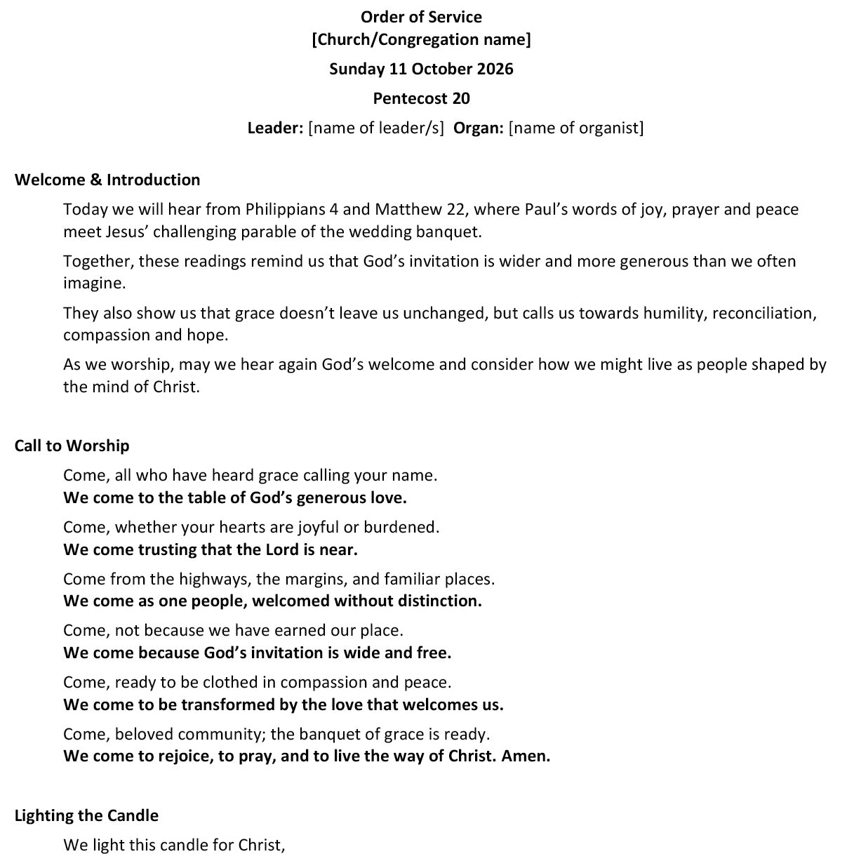 Worship at Hand
Complete Lectionary-Based Worship Services for Sundays in the Church Year
Digital download product
By Philip Garside
Pentecost 20 | 11 October 2026
Page 1