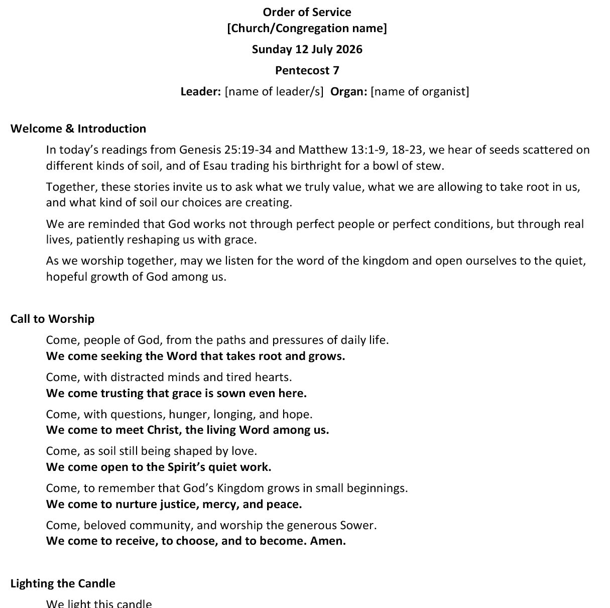 Worship at Hand – Pentecost 7 | 12 July 2026