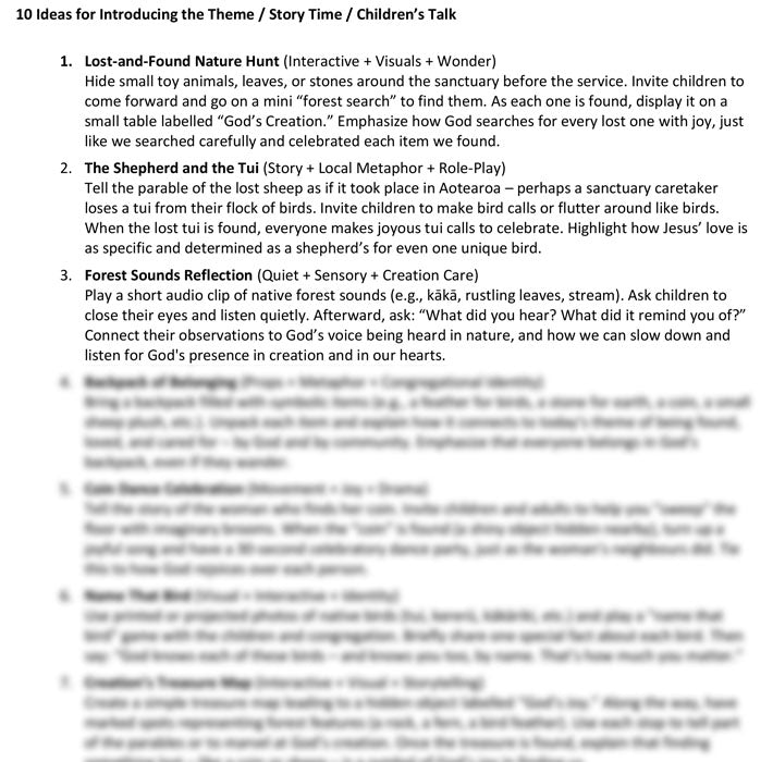 Worship at Hand
Complete Lectionary-Based Worship Services for Sundays in the Church Year
By Philip Garside
Pentecost 14 | 14 September 2025
Children's Talk ideas