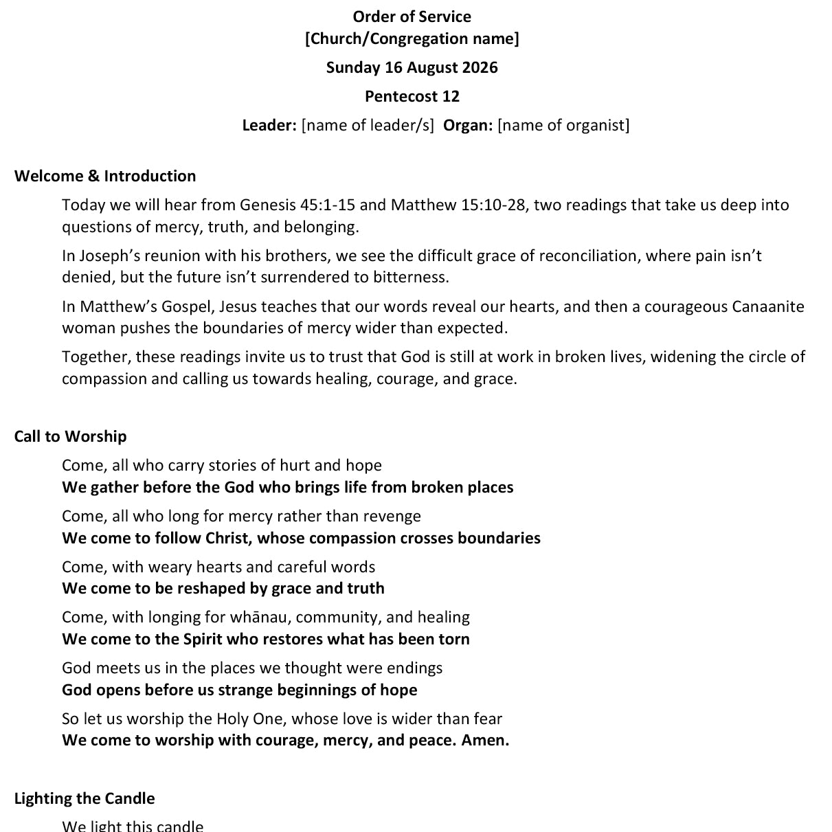 Worship at Hand
Complete Lectionary-Based Worship Services for Sundays in the Church Year
By Philip Garside
Pentecost 12 | 16 August 2026
Page 1