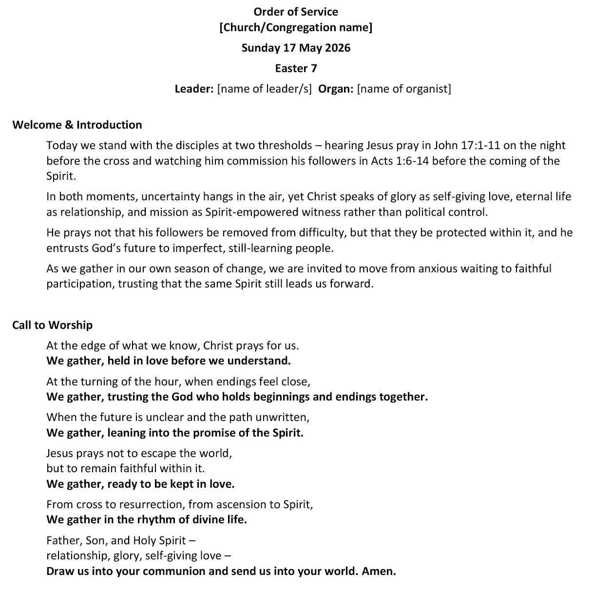 Worship at Hand
Complete Lectionary-Based Worship Services for Sundays in the Church Year
By Philip Garside
Easter 7 | 17 May 2026
Page 1