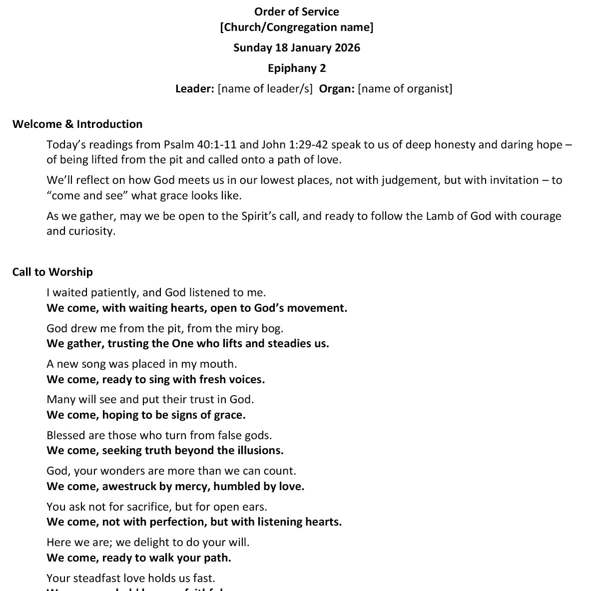 Worship at Hand
Complete Lectionary-Based Worship Services for Sundays in the Church Year
By Philip Garside
Epiphany 2 | 18 January 2026
Page 1
