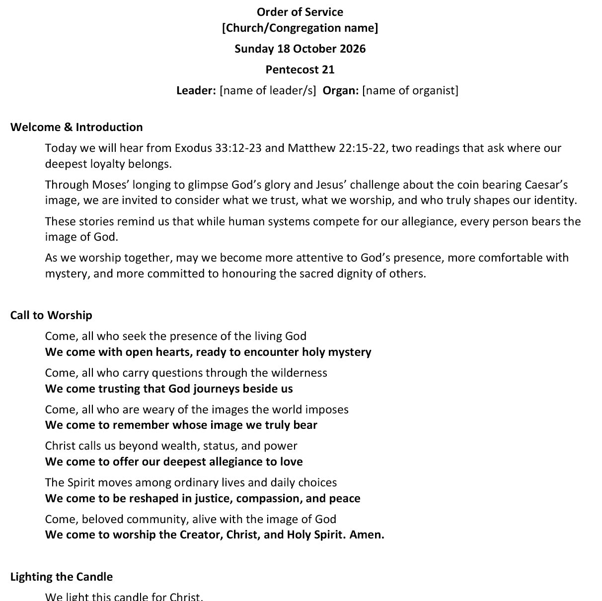 Worship at Hand
Complete Lectionary-Based Worship Services for Sundays in the Church Year
Digital download product
By Philip Garside
Pentecost 21 | 18 October 2026
Page 1