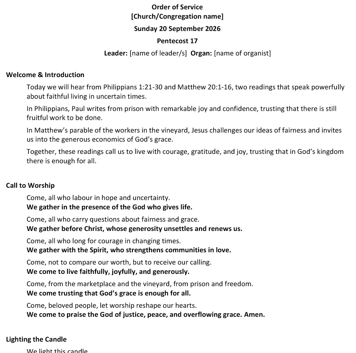 Worship at Hand
Complete Lectionary-Based Worship Services for Sundays in the Church Year
Digital download product
By Philip Garside
Pentecost 17 | 20 September 2026
Page 1