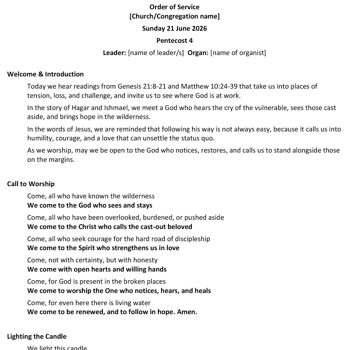 Worship at Hand
Complete Lectionary-Based Worship Services for Sundays in the Church Year
By Philip Garside
Pentecost 4 | 21 June 2026
Page 1