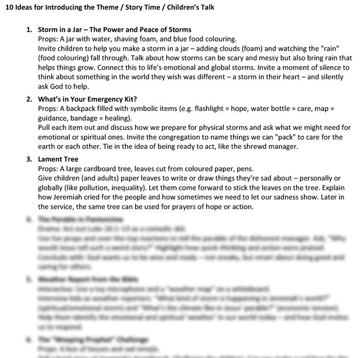 Worship at Hand
Complete Lectionary-Based Worship Services for Sundays in the Church Year
By Philip Garside
Pentecost 15 | 21 September 2025
Children's Talk