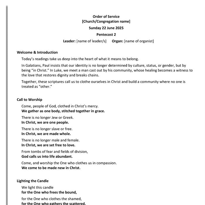 Worship at Hand
Complete Lectionary-Based Worship Services for Sundays in the Church Year
By Philip Garside
Pentecost 2 | 22 June 2025
Page 1