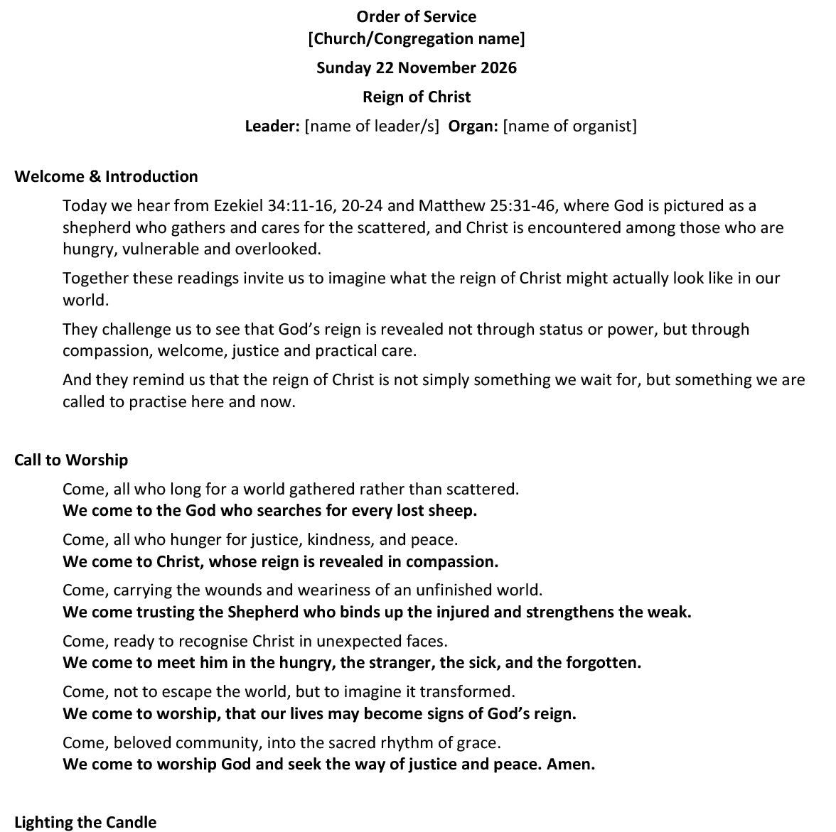 Worship at Hand
Complete Lectionary-Based Worship Services for Sundays
Digital download product
By Philip Garside
Reign of Christ | 22 November 2026
Page 1
