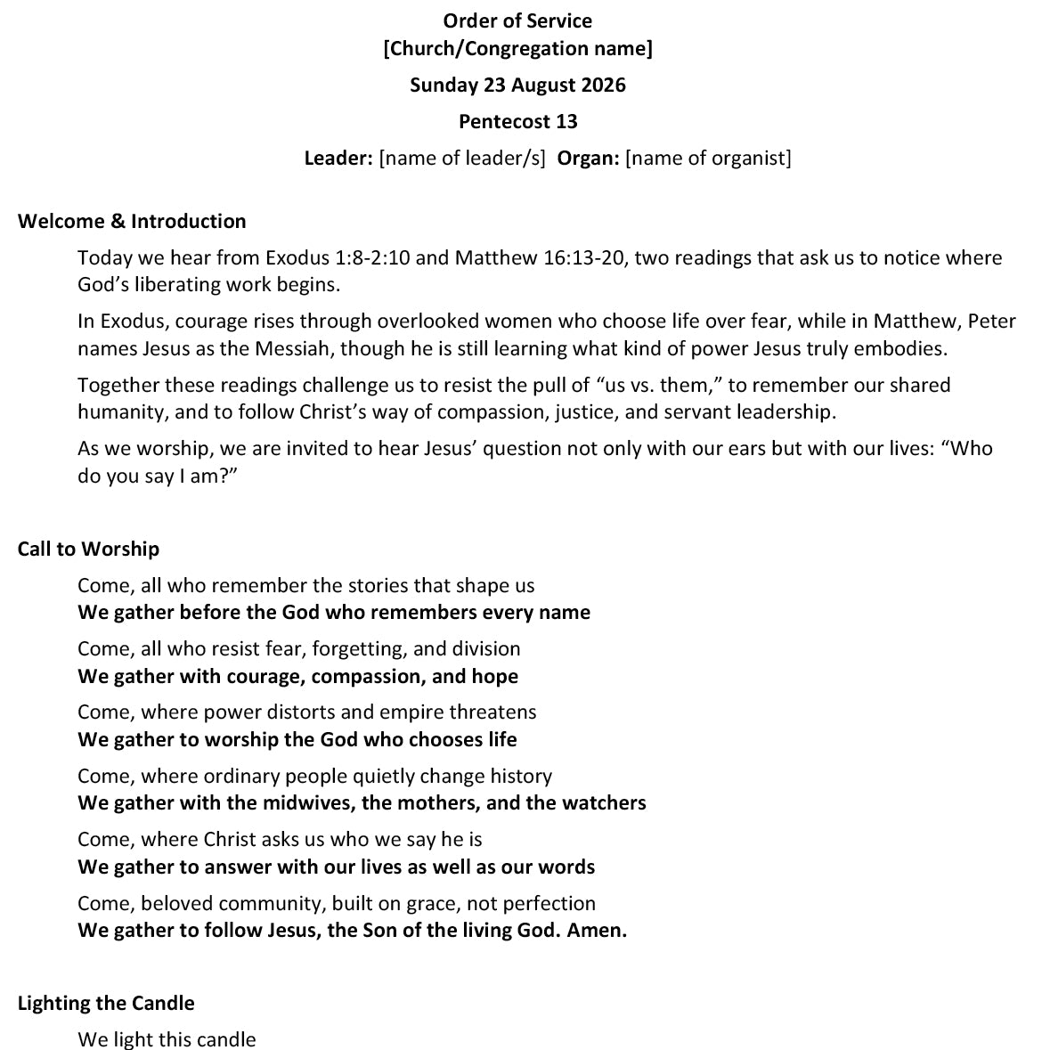 Worship at Hand
Complete Lectionary-Based Worship Services for Sundays in the Church Year
By Philip Garside
Pentecost 13 | 23 August 2026
Page 1