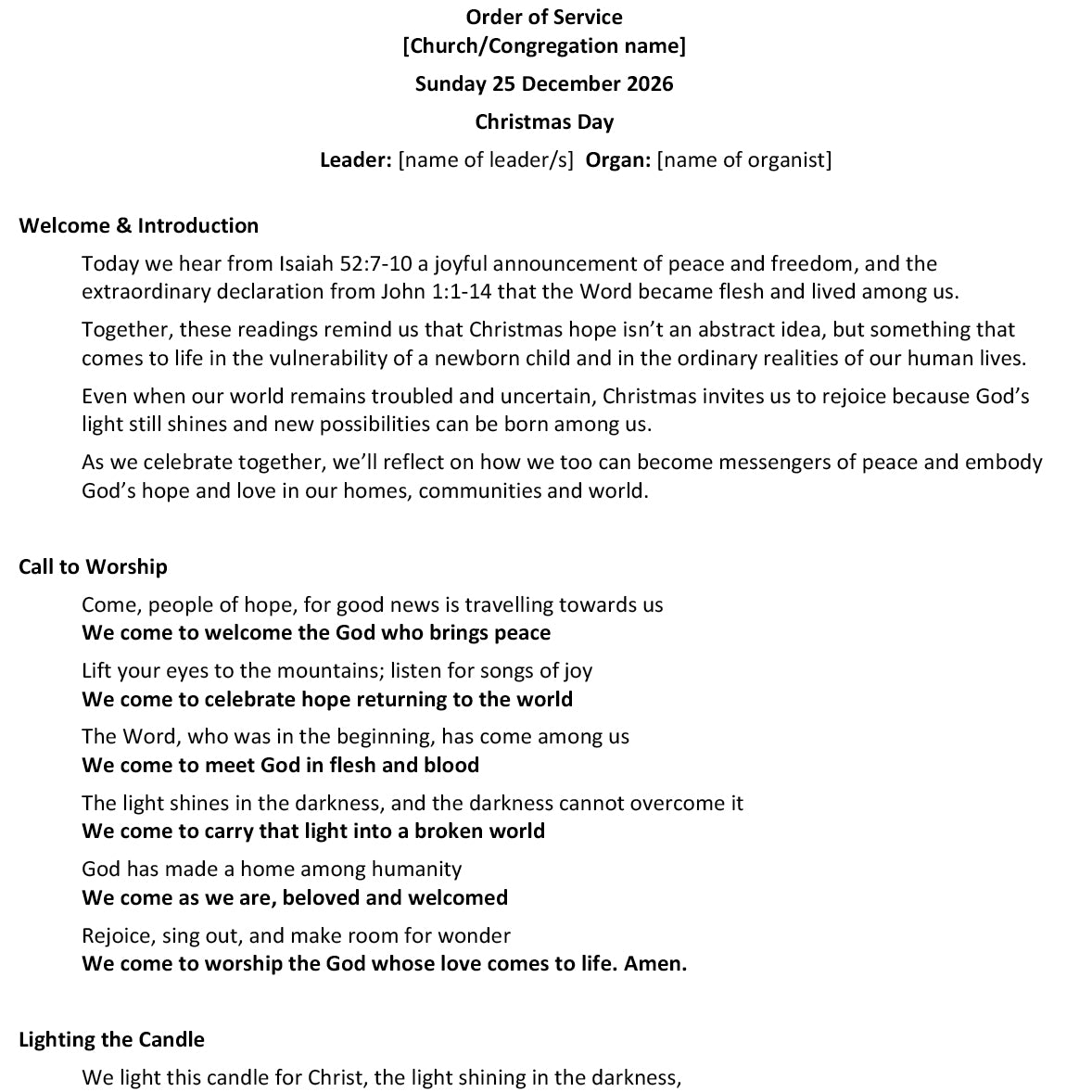 Worship at Hand
Complete Lectionary-Based Worship Services for Sundays
Digital download product
By Philip Garside
Christmas Day | 25 December 2026
Page 1