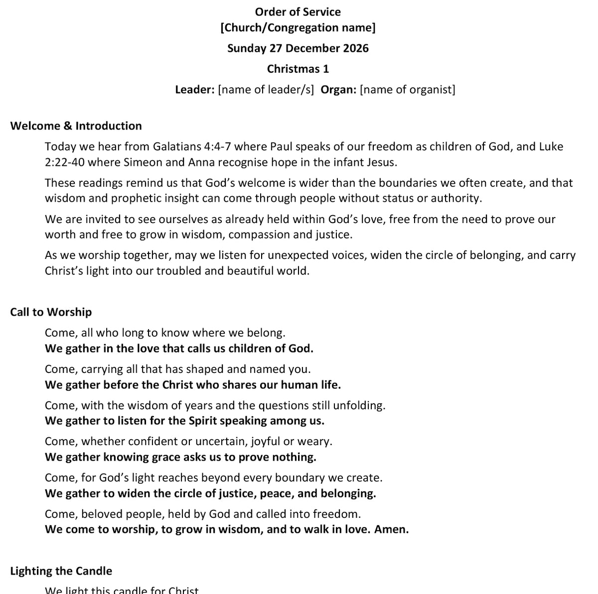 Worship at Hand
Complete Lectionary-Based Worship Services for Sundays
Digital download product
By Philip Garside
Christmas 1 | 27 December 2026
Page 1