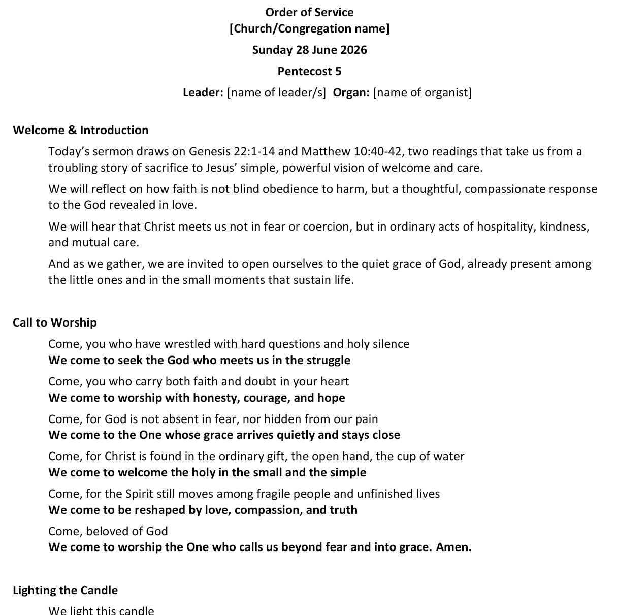 Worship at Hand
Complete Lectionary-Based Worship Services for Sundays in the Church Year
By Philip Garside
Pentecost 5 | 28 June 2026
Page 1