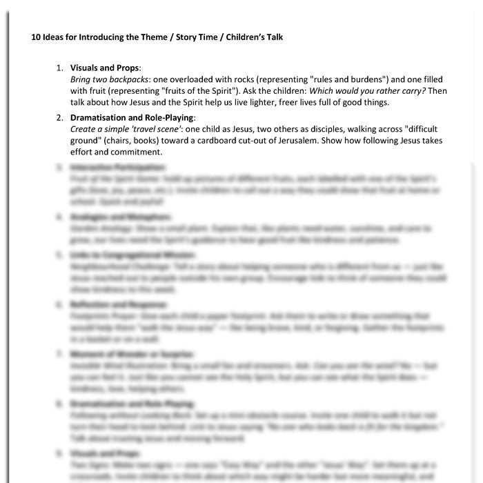 Worship at Hand
Complete Lectionary-Based Worship Services for Sundays in the Church Year
By Philip Garside
Pentecost 3 | 29 June 2025
Children's talk ideas