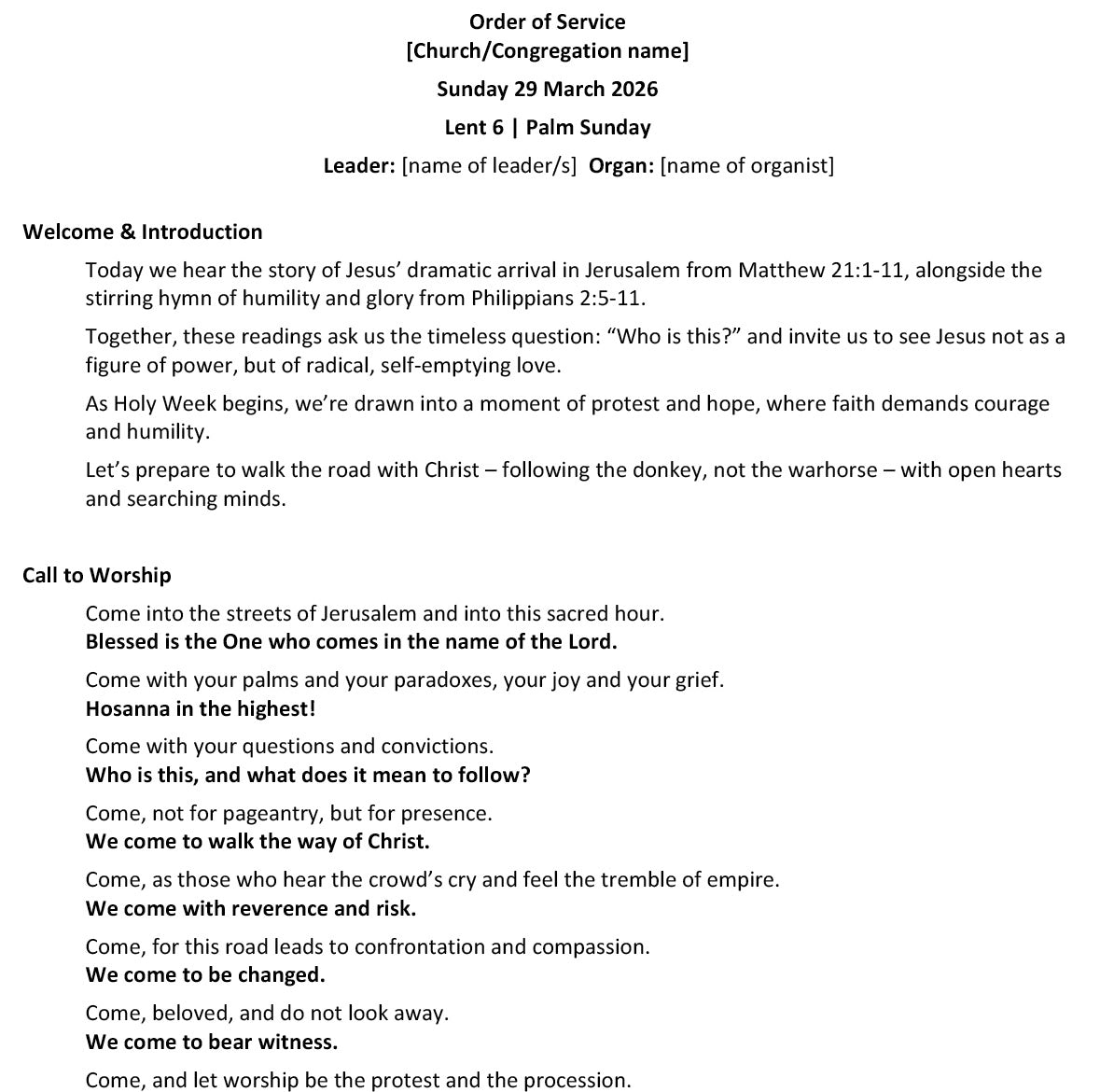Worship at Hand
Complete Lectionary-Based Worship Services for Sundays in the Church Year
By Philip Garside
Lent 6 | 29 March 2026
Page 1