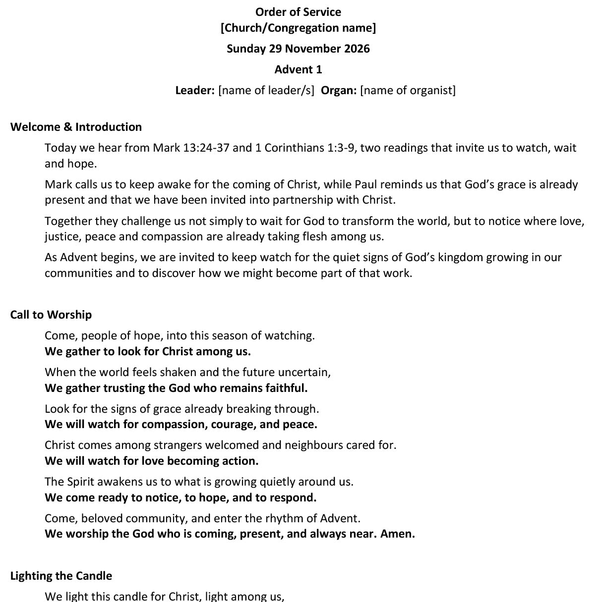 Worship at Hand
Complete Lectionary-Based Worship Services for Sundays
Digital download product
By Philip Garside
Advent 1 | 29 November 2026
Page 1