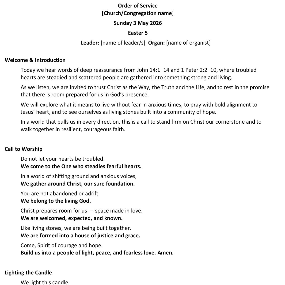 Worship at Hand
Complete Lectionary-Based Worship Services for Sundays in the Church Year
By Philip Garside
Easter 5 | 3 May 2026
Page 1