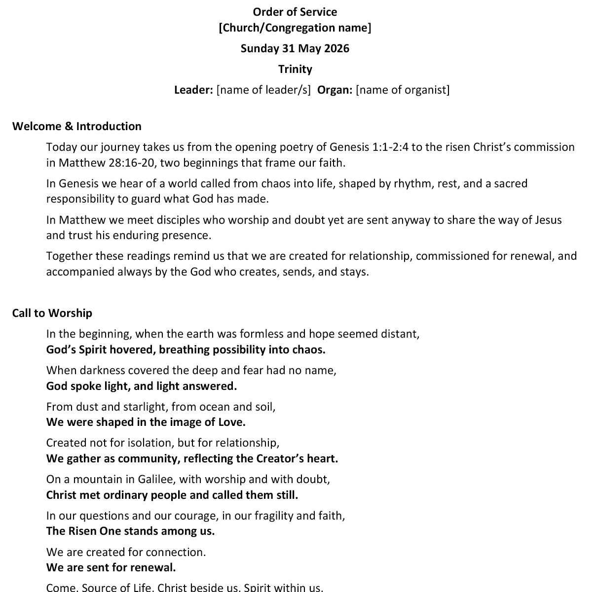 Worship at Hand
Complete Lectionary-Based Worship Services for Sundays in the Church Year
By Philip Garside
Trinity | 31 May 2026
Page 1