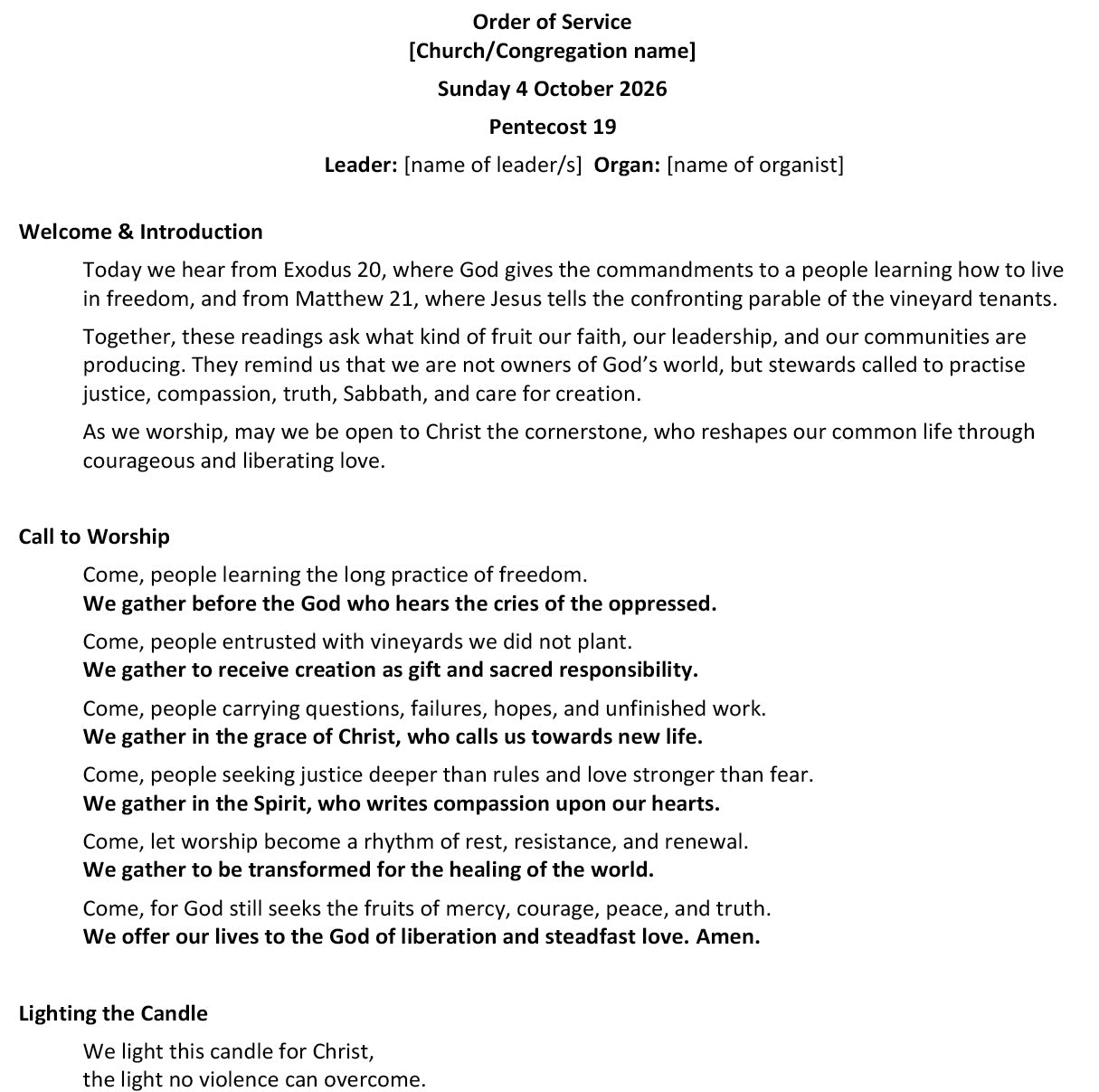 Worship at Hand
Complete Lectionary-Based Worship Services for Sundays in the Church Year
Digital download product
By Philip Garside
Pentecost 19 | 4 October 2026
page 1