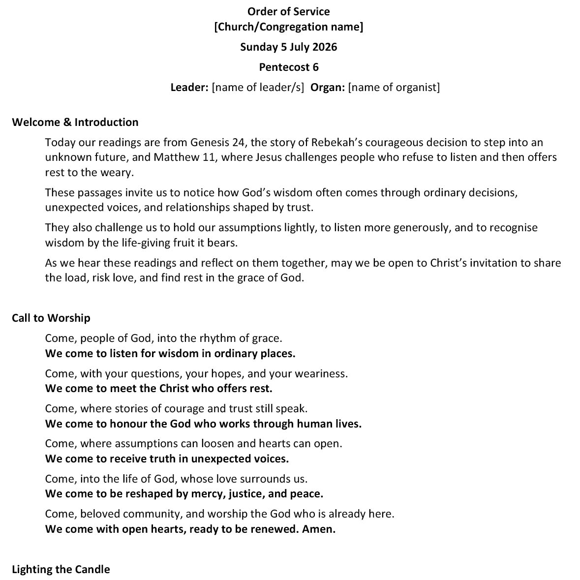 Worship at Hand
Complete Lectionary-Based Worship Services for Sundays in the Church Year
By Philip Garside
Pentecost 6 | 5 July 2026
Page 1