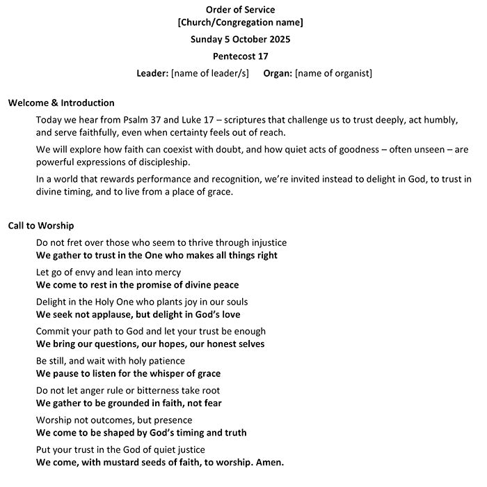 Worship at Hand
Complete Lectionary-Based Worship Services for Sundays in the Church Year
By Philip Garside
Pentecost 17 | 5 October 2025
Page 1