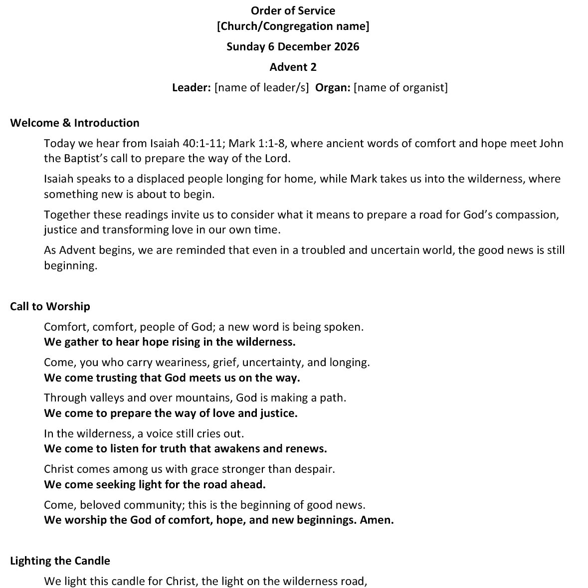 Worship at Hand
Complete Lectionary-Based Worship Services for Sundays
Digital download product
By Philip Garside
Advent 2 | 6 December 2026
Page 1