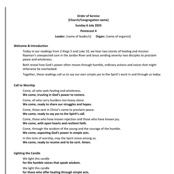 Worship at Hand
Complete Lectionary-Based Worship Services for Sundays in the Church Year
By Philip Garside
Pentecost 4 | 6 July 2025
page 1