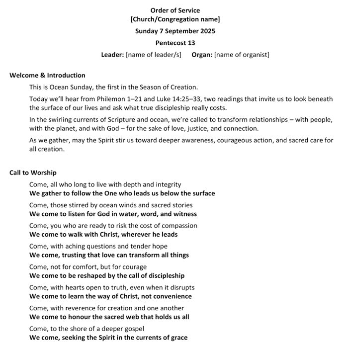Worship at Hand
Complete Lectionary-Based Worship Services for Sundays in the Church Year
By Philip Garside
Pentecost 13 | 7 September 2025
Page 1