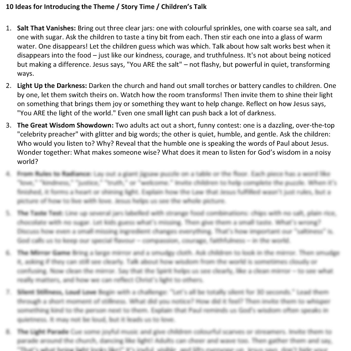 Worship at Hand
Complete Lectionary-Based Worship Services for Sundays in the Church Year
By Philip Garside
Epiphany 5 | 8 February 2026
Children's Talk ideas