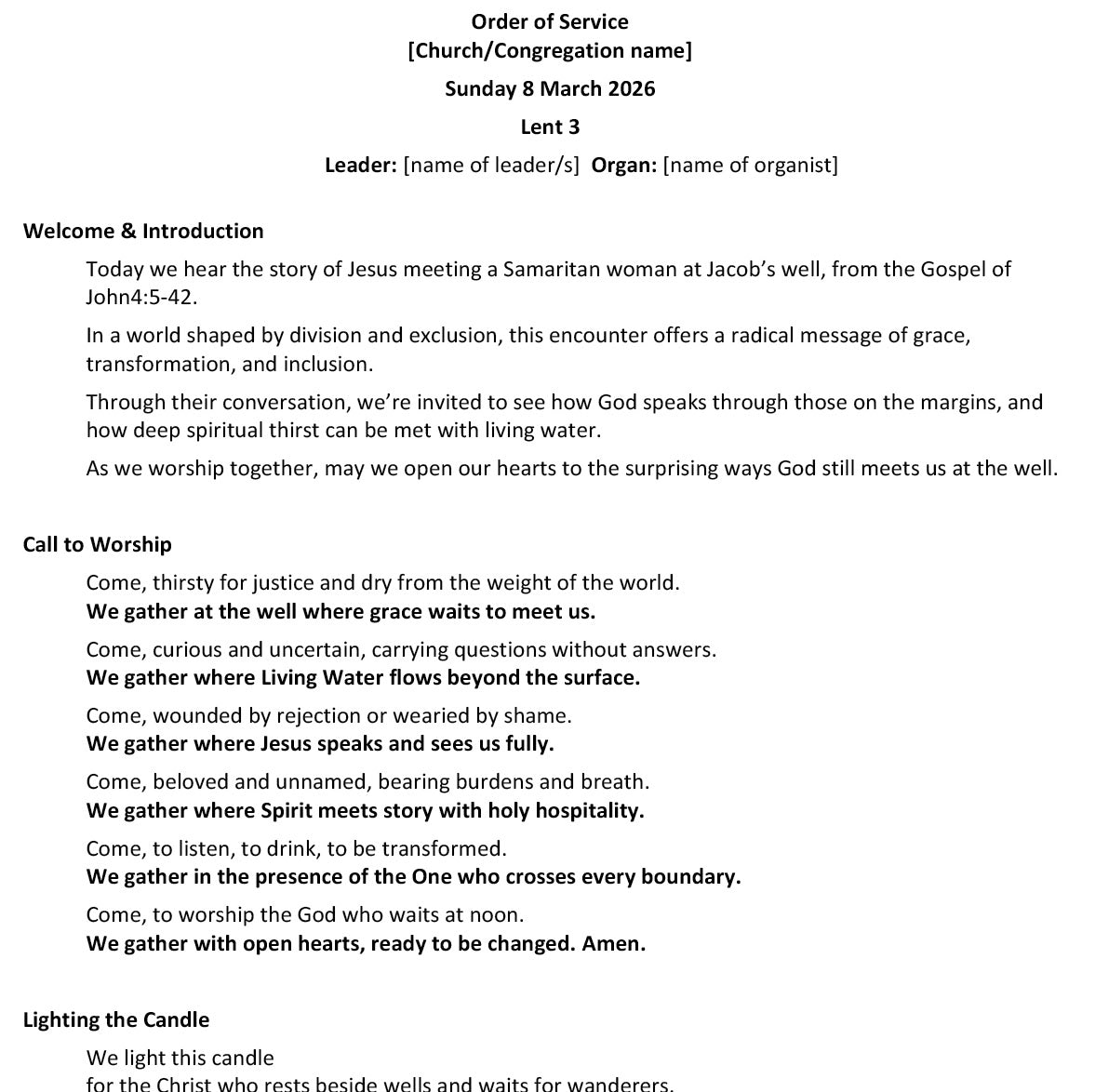 Worship at Hand
Complete Lectionary-Based Worship Services for Sundays in the Church Year
By Philip Garside
Lent 3 | 8 March 2026
page 1